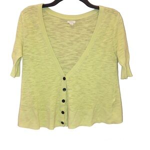 Aerie Button Front Short Sleeve V‎ Neck Light cardigan Neon Green Yellow XS